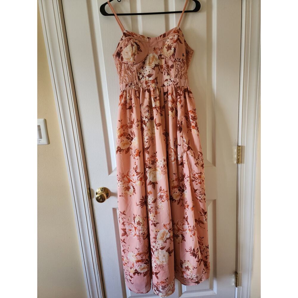 Haute Nites Floral Maxi Dress Pink Lace Sweetheart Neckline DV2258W 7 - Picture 2 of 7